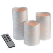 Hastings Home Set of 3 Flameless LED Candles with Real Wax Battery Powered Pillar Candles, Silver Metallic Finish 108285KOR